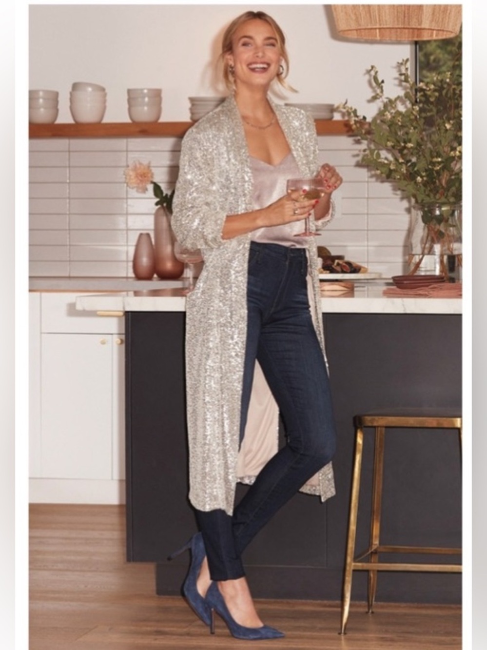 NWT BB Dakota by Steve Madden Silver Show Stopper Sequin Duster Jacket. Size MED